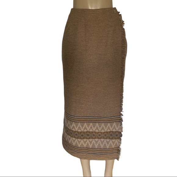 Wool Southwestern Vintage Style Fringe Front Wrap Full Skirt Pocketed - Picture 4 of 12